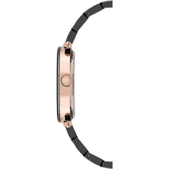 Anne Klein Women\'s Diamond Dial Rose Gold-Tone Black Ceramic Bracelet Watch